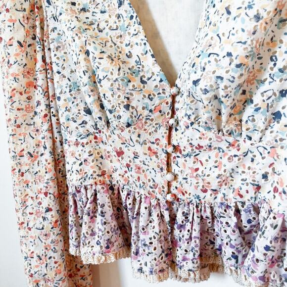 Free the Roses V-Neck Eyelet Floral Rainbow Crop Top Coquette Feminine Small - Picture 5 of 11